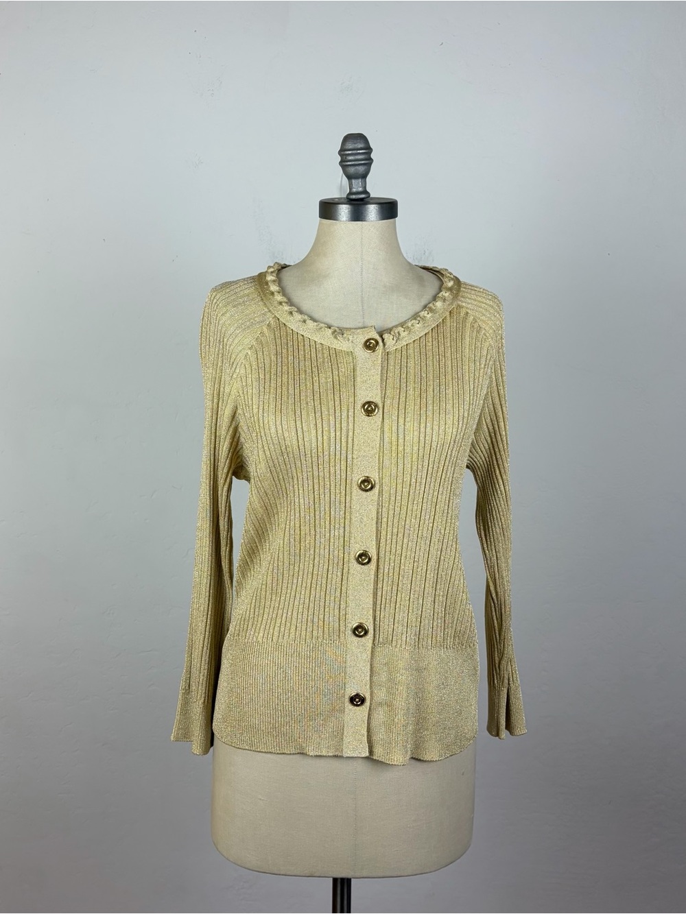 St. John Glitter Gold Button Up Cardigan